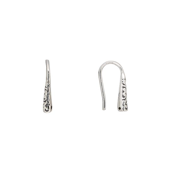 Ear wire fishhook 1pkg2 sterling silver, 13mm textured design, 20 gauge antiqued 1 pair image number 0
