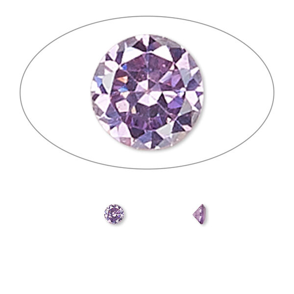 Gem, cubic zirconia, amethyst purple, 3mm faceted round, Mohs hardness 8-1/2. Sold per pkg of 5. image number 0