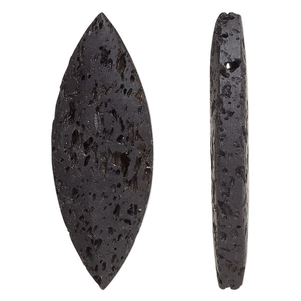 Lava rock 1pkg2, top-drilled marquise focal 50x18.5mm image number 0