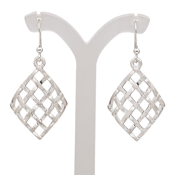 Earring, imitation rhodium-plated brass and "pewter" (zinc-based alloy), 44mm with scratched woven diamond and fishhook ear wire. Sold per pair. image number 0