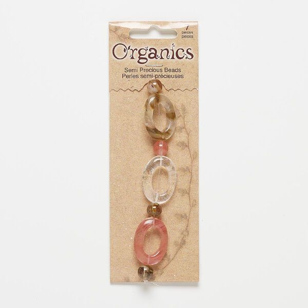 Bead, tigerskin glass, 8-9mm round and 25x18mm open oval with 15x9mm center hole. Sold per pkg of 7. image number 0