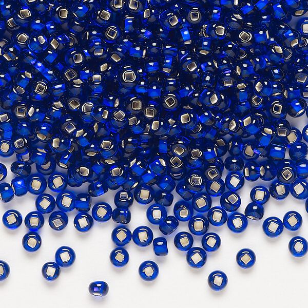 Seed bead, Preciosa Ornela, glass, transparent silver-lined blue, #8 rocaille. Sold per 500-gram pkg. image number 0