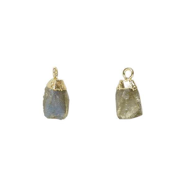 Labradorite / sterling silver 1pkg1, electrocoated gold-plated hand-cut nugget drop natural B grade, 8x5mm-9x7mm image number 0
