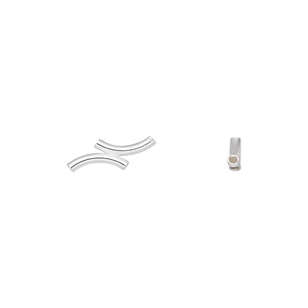 Bead, sterling silver, 14x4mm smooth double curved tube. Sold per pkg of 10. image number 0