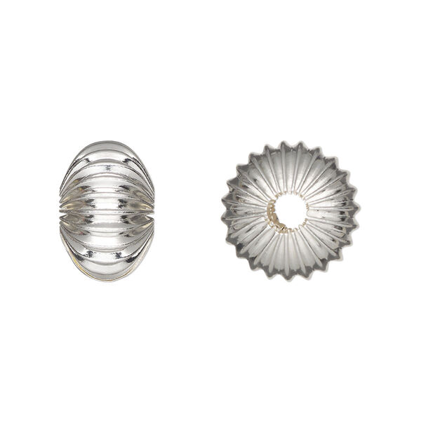Bead, silver-plated brass, 14.5x9mm corrugated rondelle. Sold per pkg of 8. image number 0