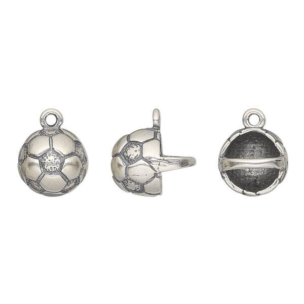 Charm, antiqued sterling silver, 10x10mm basket with soccer ball pattern. Sold individually. image number 0