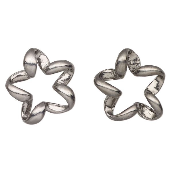 Focal, gunmetal-finished "pewter" (zinc-based alloy), 30x28mm-32x32mm twisted open star. Sold per pkg of 2. image number 0