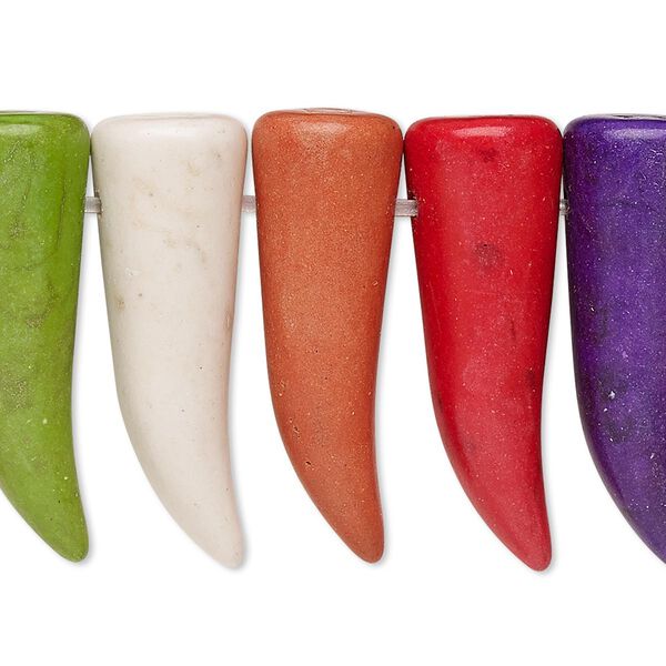 Bead, "howlite" (resin) (imitation), mixed colors, 29x9mm-31x11mm top-drilled talon. Sold per 8-inch strand. image number 0