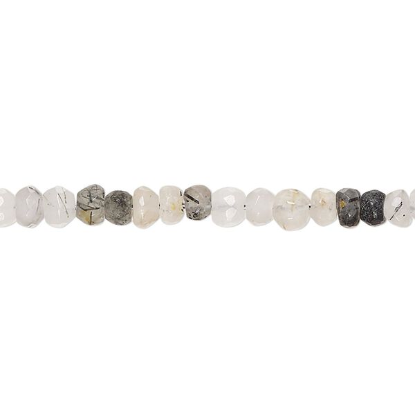 Tourmalinated quartz 1pkg1, hand-cut faceted rondelle bead natural 10 inch 4x2mm-5x4mm image number 0