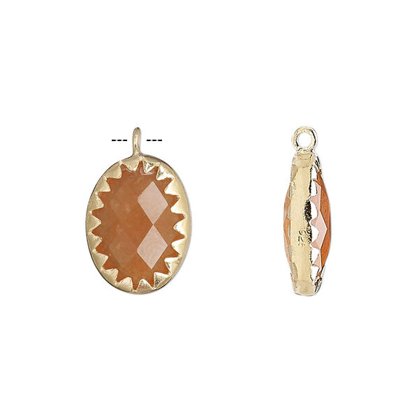 Drop, carnelian (dyed / heated) and gold-finished sterling silver, 15x11mm double-sided faceted oval. Sold individually. image number 0
