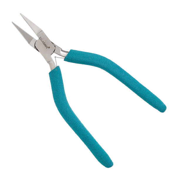 Pliers, Wubbers®, wide flat-nose, stainless steel and rubber, turquoise green, 6.5 inches. image number 0