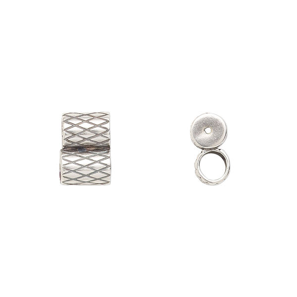 Clasp JBB Findings slide 1pkg1 brass, 11x7.5mm textured double-round tube, set of 2 antique silver-plated image number 0