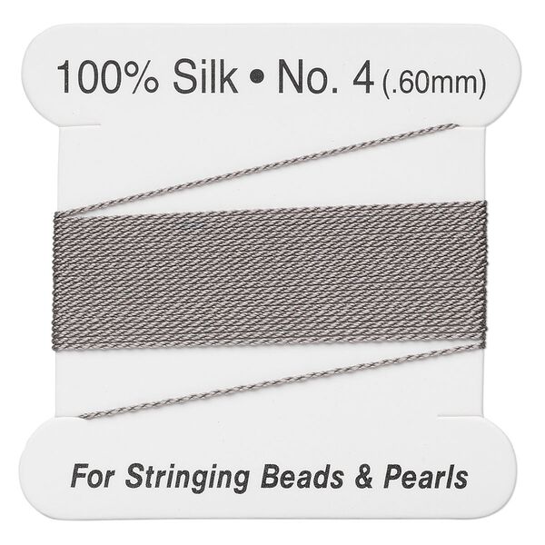 Thread, silk, grey, size #4. Sold per 2-meter card. image number 0