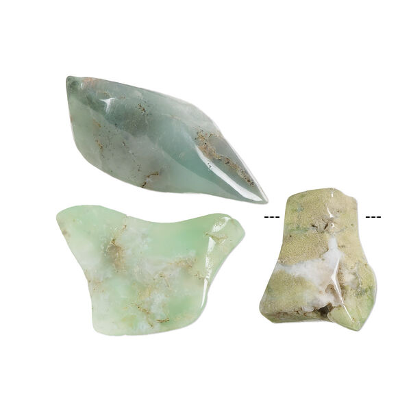 Bead and component mix, chrysoprase (natural), 33x16mm-65x39mm center- and undrilled freeform with 0.6-0.8mm hole, C grade, Mohs hardness 6-1/2 to 7. Sold per pkg of 3. image number 0