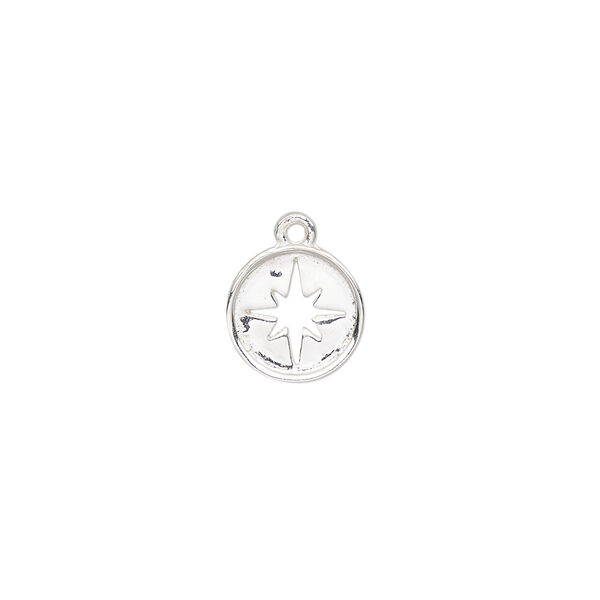 Drop, sterling silver, 10mm round with cutout star. Sold individually. image number 0