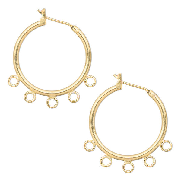 Earring, gold-plated brass, 23mm round hoop with 5 closed loops and latch-back closure. Sold per pkg of 5 pairs. image number 0