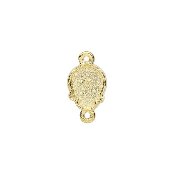 Link, gold-plated "pewter" (zinc-based alloy), 12x10mm skull with 10x7.5mm flat back skull glue-in setting. Sold individually. image number 0