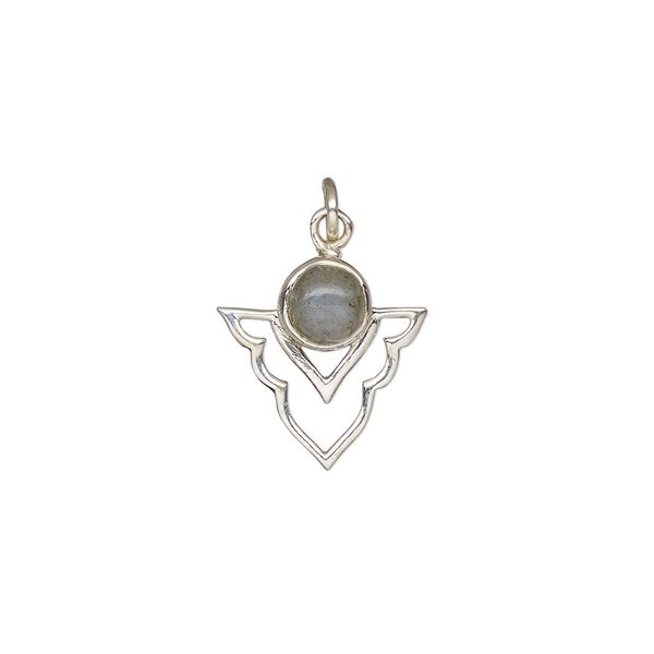Labradorite / sterling silver 1pkg1, open arrowhead drop natural antiqued 15.5x14mm image number 0