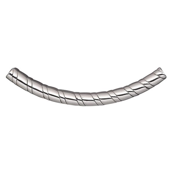 Bead, stainless steel, 50x4mm curved round tube with spiral design. Sold per pkg of 2. image number 0