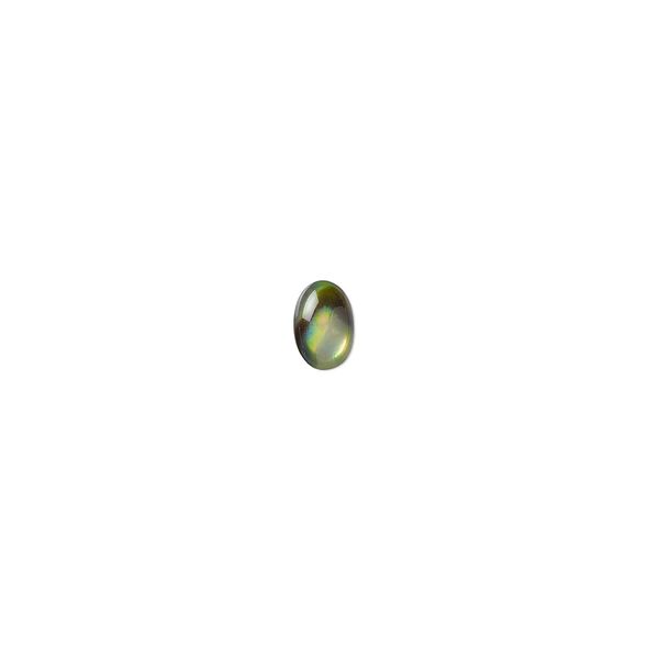 Cabochon, paua shell (coated), 6x4mm calibrated oval, Mohs hardness 3-1/2. Sold per pkg of 10. image number 0