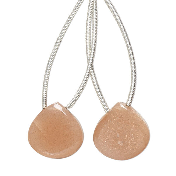 Peach moonstone 1pkg2, hand-cut top-drilled puffed teardrop bead natural 14x14mm image number 0