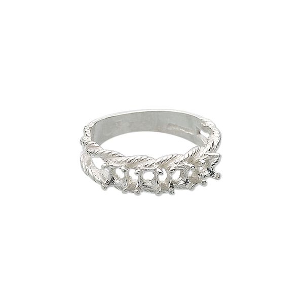 Ring, sterling silver, twisted band with (4) 3.5mm 4-prong round settings, size 7. Sold individually. image number 0