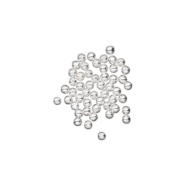 Bead, sterling silver, pkg/50, 2mm seamless round. image number 0
