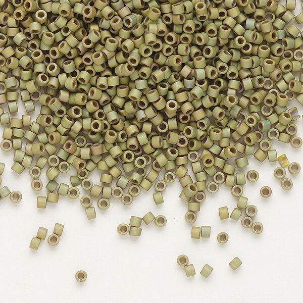 Seed bead, Delica®, glass, pkg/50g, #11 round, opaque matte rainbow light olive (DB-0372). image number 0