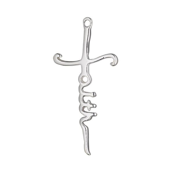 Drop, sterling silver, 27x14mm cross with "faith". Sold Individually. image number 0