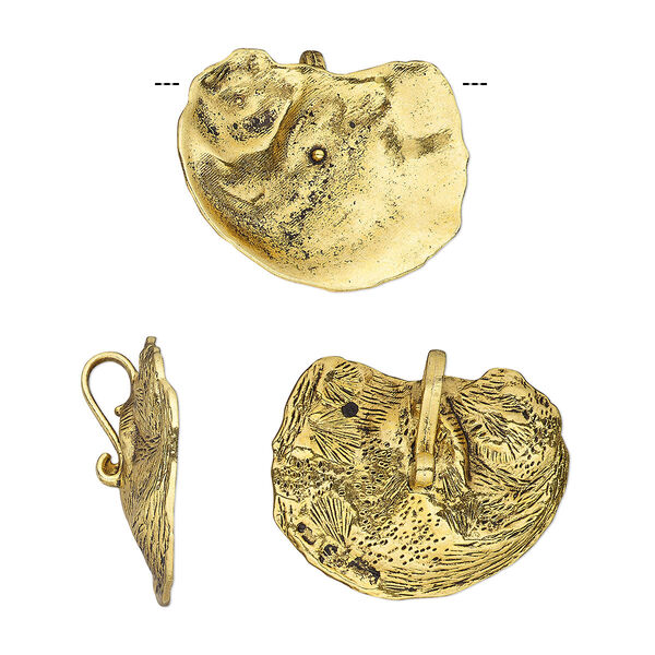 Focal, antique gold-finished "pewter" (zinc-based alloy), 32x26mm oyster. Sold per pkg of 2. image number 0