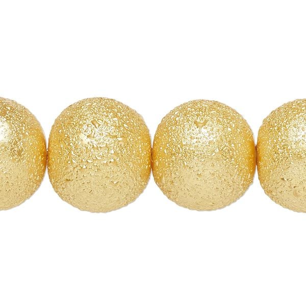 Bead, glass, opaque gold, 16mm textured round. Sold per 15-1/2" to 16" strand. image number 0