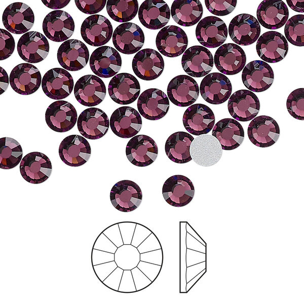 Flat back 1440pk amethyst foil back, Preciosa Viva 12® Czech crystal rhinestone 4.6-4.8mm chaton rose round SS20 image number 0