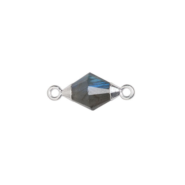 Labradorite / sterling silver 1pkg1, electroplated hand-cut faceted bicone link natural B grade, 12x8mm image number 0