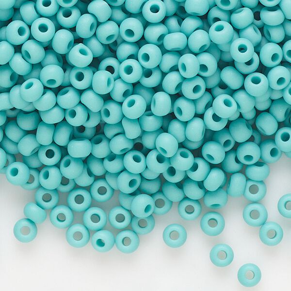 Seed bead, Preciosa Ornela Czech glass, pkg/50g, #8 rocaille, opaque matte green turquoise, (63130). image number 0
