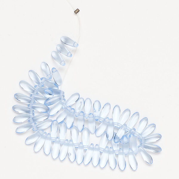 Bead, glass, pkg/62, transparent light blue, 10x2mm-10x4mm top-drilled dagger. image number 0
