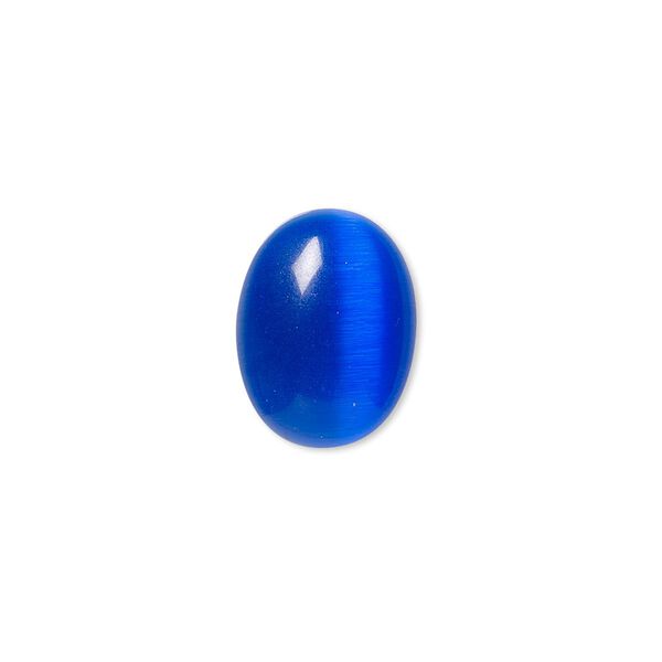 Cabochon, cat's eye glass (fiber optic glass), blue, 16x12mm calibrated oval, quality grade. Sold per pkg of 8. image number 0