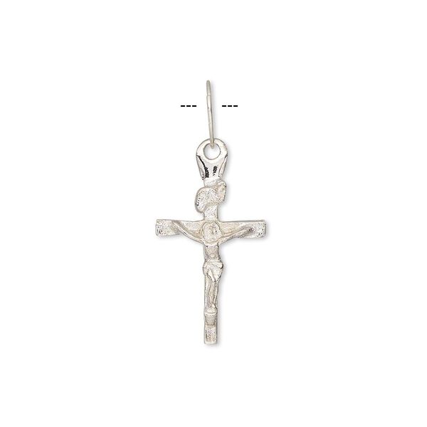 Drop, sterling silver, 16x11mm crucifix. Sold per pkg of 2. image number 0