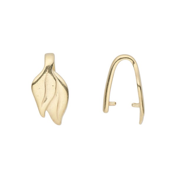 Bail, JBB Findings, ice-pick, gold-plated pewter (tin-based alloy), 18x9mm single-sided double leaf with 11mm grip length. Sold per pkg of 2. image number 0