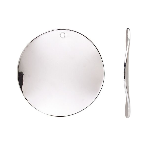 Drop, silver-plated steel, 26mm wavy flat round. Sold per pkg of 100. image number 0