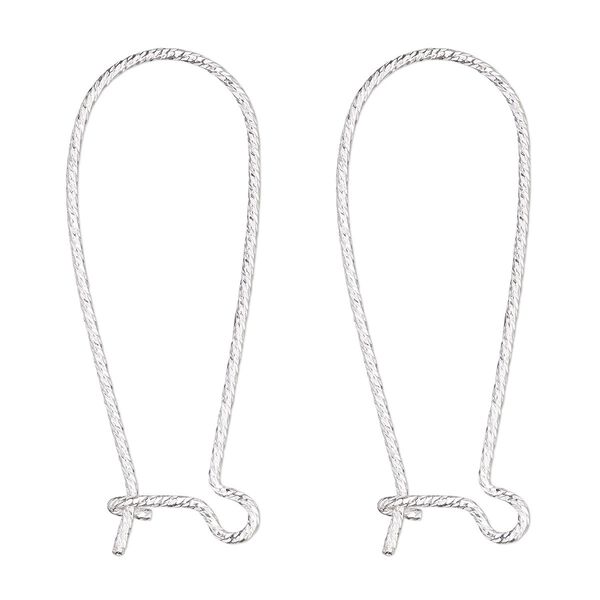 Ear wire kidney 1pkg2 sterling silver, 31.5mm diamond-cut / open loop, 21 gauge 1 pair image number 0