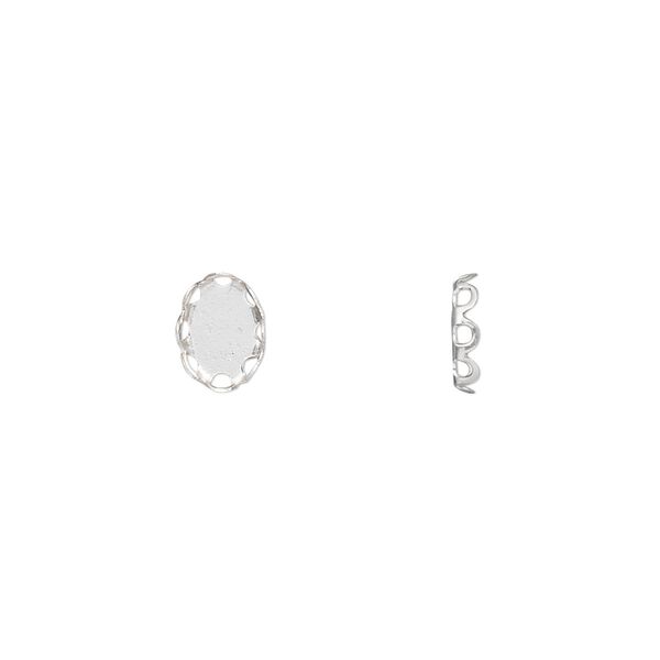 Component, sterling silver, 8x6mm oval with 7x5mm oval setting and closed back. Sold per pkg of 2. image number 0