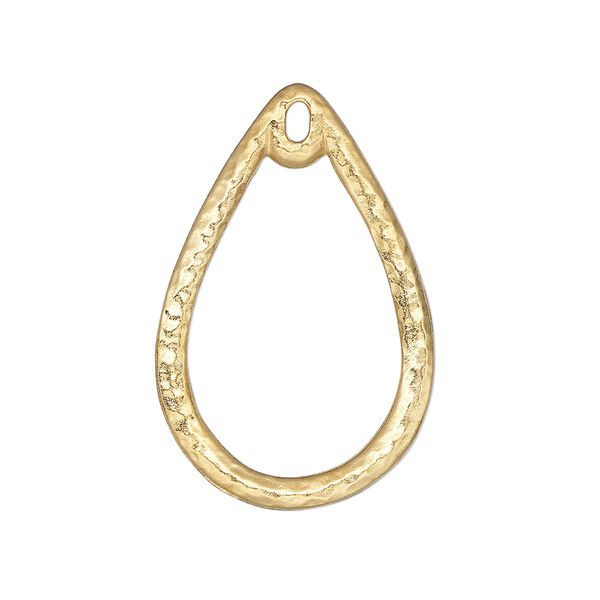 Drop, TierraCast®, "Hammertone" collection, gold-plated pewter (tin-based alloy), 31x20mm hammered open teardrop. Sold per pkg of 2. image number 0