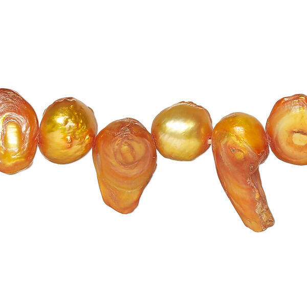 Pearl, cultured freshwater (dyed), marigold, 7x5mm-18x9mm baroque with 0.4mm hole, D grade, Mohs hardness 2-1/2 to 4. Sold per 15-inch strand. image number 0