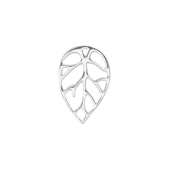 Charm, sterling silver, 22x14.5mm open leaf. Sold individually. image number 0