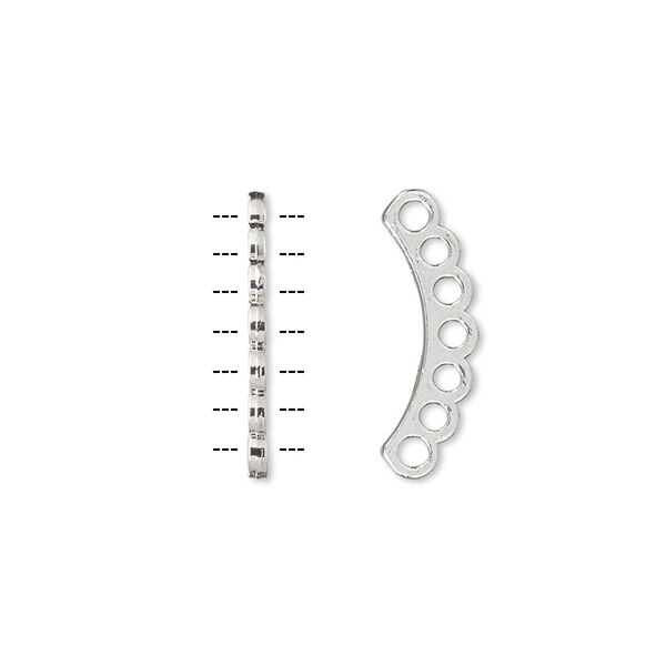 Spacer bar, silver-plated "pewter" (zinc-based alloy), 19x1mm 7-strand curved bar, fits up to 2.5mm bead. Sold per pkg of 10. image number 0