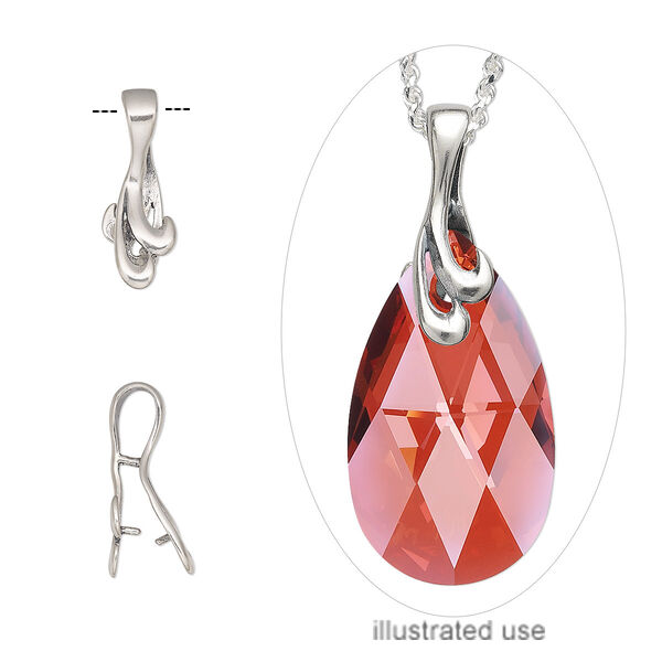 Bail, JBB Findings, ice-pick, antiqued sterling silver, 26x9mm double curve design with loop, 8.5mm grip length. Sold individually. image number 0