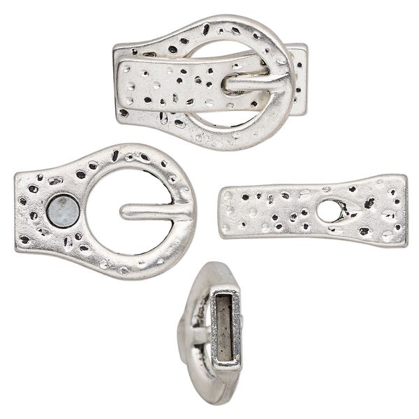 Clasp, magnetic, antique silver-plated "pewter" (zinc-based alloy), 32x23mm textured buckle with glue-in ends, 10x2mm hole. Sold individually. image number 0