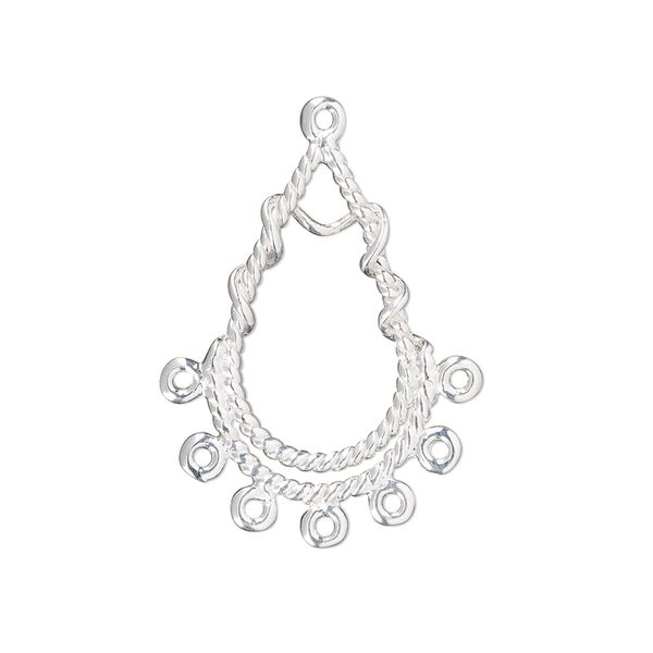 Drop, sterling silver, 24.5x15.5mm open teardrop with twisted design and 7 loops. Sold individually. image number 0