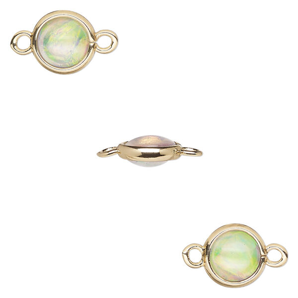 Link, Opalized Ice™, "opal" (resin) and gold-finished brass, white, 9.5mm double-sided round. Sold per pkg of 6. image number 0