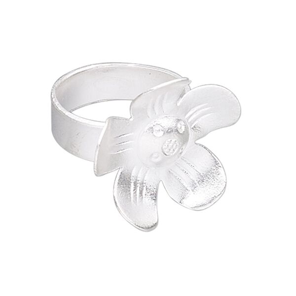 Ring, Hill Tribes, silver-plated copper, 24mm wide with 25x24mm flower, adjustable from size 8 to 9. Sold individually. image number 0